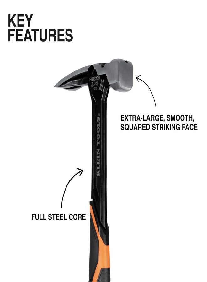 Klein Tools H80920S Smooth Face Framing Hammer with Straight Claw, 20-Ounce Forged Steel, Magnetic Nail Puller, and Extra-Large Squared Strike Face - Image 2