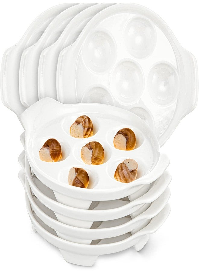 Xinnun 8 Pieces Ceramic Escargot Plates Bulk White Escargot Baking Dish with 6 Holes Footed Porcelain Snail Plate Oven Safe Ceramics for Mushroom Seafood Home Restaurant Hotel Kitchen - Image 1