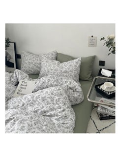 Premium Single size 4 pieces Retro style with Sage Green color bedsheet postoral printed bedding set without filler.