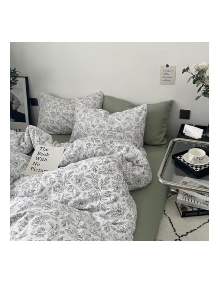 Deals for Less - Premium Single size 4 pieces Retro style with Sage Green color bedsheet postoral printed bedding set without filler. - Image 1