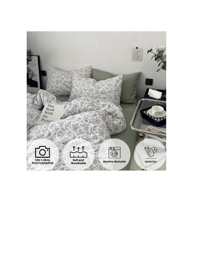 Deals for Less - Premium Single size 4 pieces Retro style with Sage Green color bedsheet postoral printed bedding set without filler. - Image 1