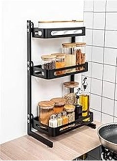 3 Tier Spice Rack Kitchen Counter Organizer for Essential Oils Steady Bathroom Organizer with 4 Suction Pads Large Capacity Hold Up to 66 LBS, Black