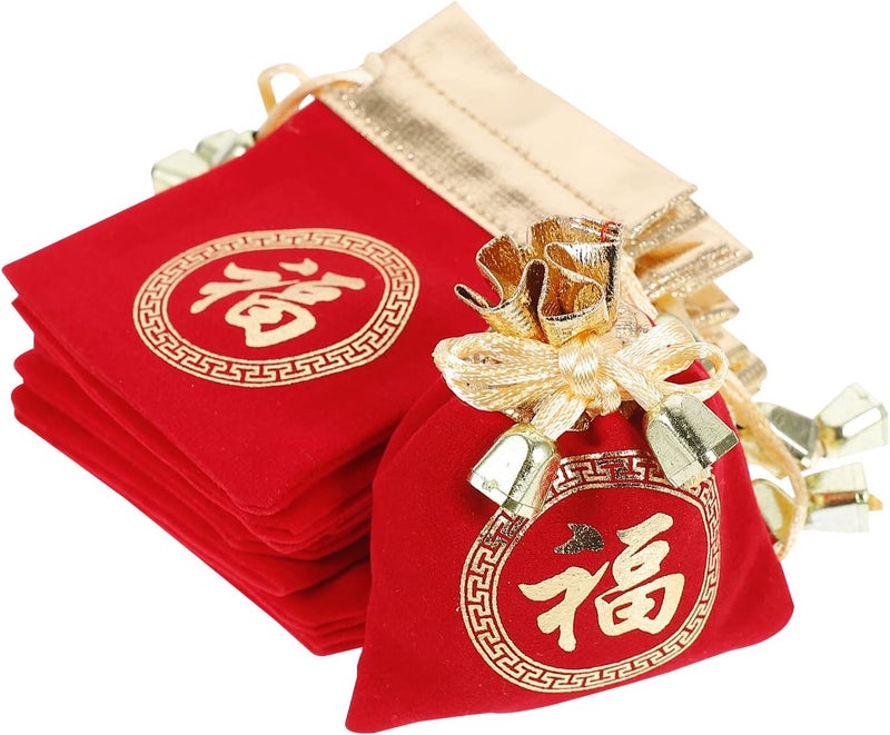 klarako 50pcs New Year Lucky Word Bag Candy Containers Bags for Jewelry Packaging Gift Wrap Bags Gift Packaging Bag Chinese Style Pouch Drawstring Bag Lucky Bag Flannel Jewelry Rack - Image 1