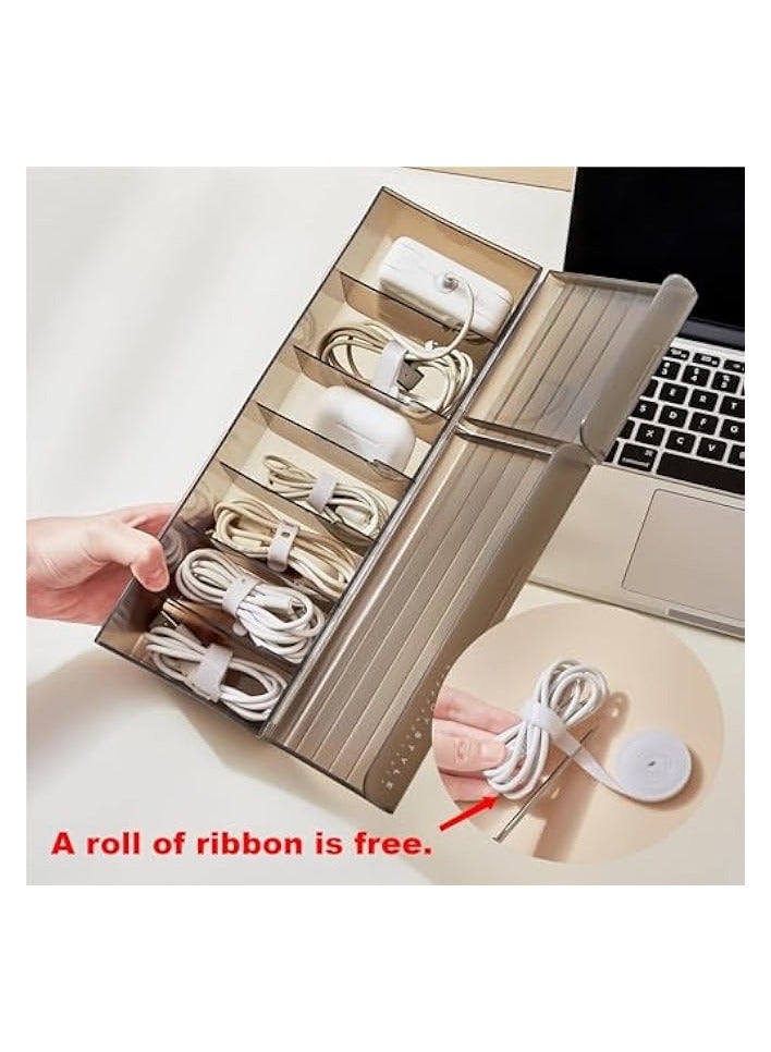 erorex Cable Management Box, 7 Compartments Data Cable Organizer Box, High Utility Advanced Cable Management Box, Storage Box USB Cord Sorter for Living Room, Bedside, Home, Office Desk - Image 4