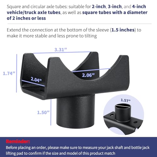 LVACODV Bottle Jack Adapter, Axle Saddle for 2", 3", 4" Round & 2" Square Tube, Bottle Jack Extension for RV Trailer, Within 1.5" Lifting Platform, Garage, Farm & Ranch - Image 3