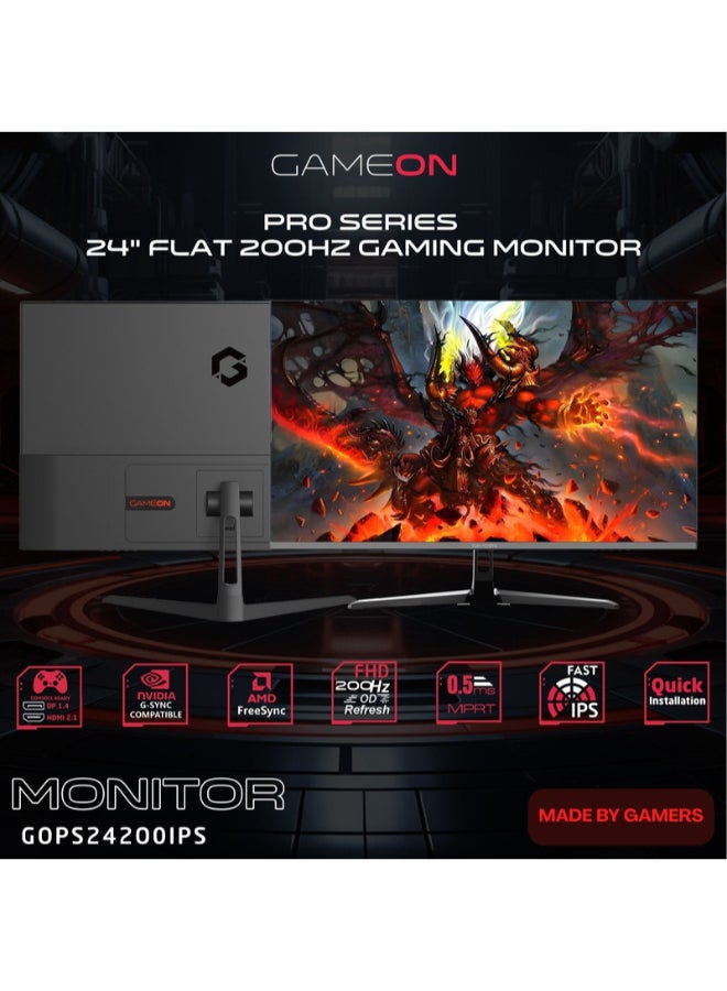 GAMEON 24 inches FHD, 200Hz, 0.5 ms, HDMI 2.1 Gaming Monitor, Adaptive Sync And G-Sync Compatible Fast IPS Slim Bezel GOPS24200IPS Black - Image 2