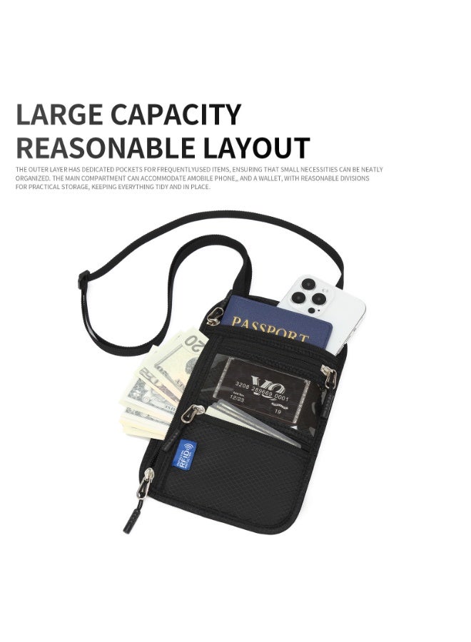 2-Pack RFID Blocking Passport Holder Neck Wallet, Large Anti-Theft Travel Pouch for 2 Passports & 7-inch Phone, Black & Gray - Image 4