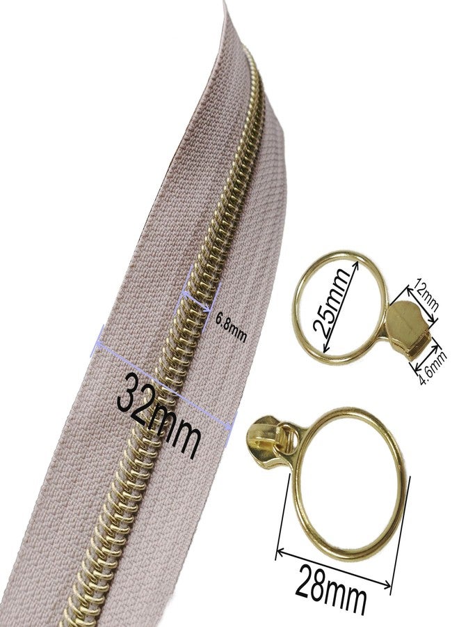 Leekayer #5 Gold Metallic Nylon Coil Zippers by The Yard Bulk 10 Yards Beige Zipper Tape with 25pcs Gold Ring Pull Sliders for DIY Sewing Tailor Craft Bag(Beige) - Image 2