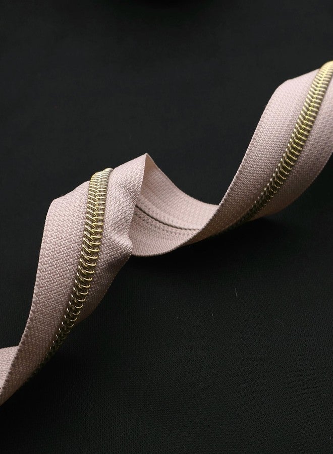 Leekayer #5 Gold Metallic Nylon Coil Zippers by The Yard Bulk 10 Yards Beige Zipper Tape with 25pcs Gold Ring Pull Sliders for DIY Sewing Tailor Craft Bag(Beige) - Image 3
