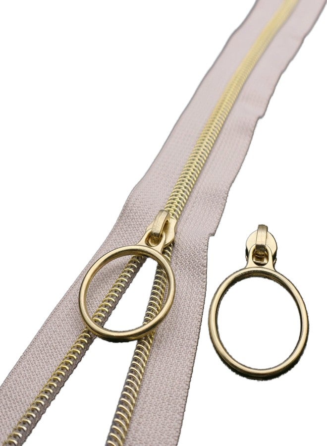 Leekayer #5 Gold Metallic Nylon Coil Zippers by The Yard Bulk 10 Yards Beige Zipper Tape with 25pcs Gold Ring Pull Sliders for DIY Sewing Tailor Craft Bag(Beige) - Image 1