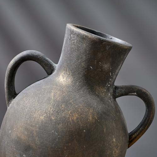 SIDUCAL Rustic Ceramic Farmhouse Flower Vase with 2 Handles, Terracotta Vase, Decorative Pottery Flower for Home Decor, Table, Wedding, Living Room, Shelf Decor, 7.3 Inch, Black Bronze - Image 5
