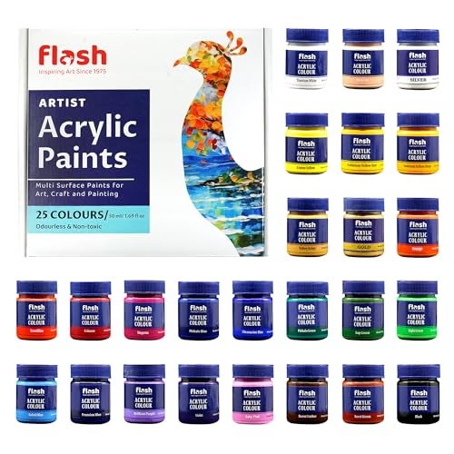 Flash New Improved Acrylic Colour Set For Adults Kids Professionals-High Pigment Strength Eco Friendly Non Fading Non Toxic Multi Surface Acrylic Paint (50 ml each, 25 Colours) - Image 1