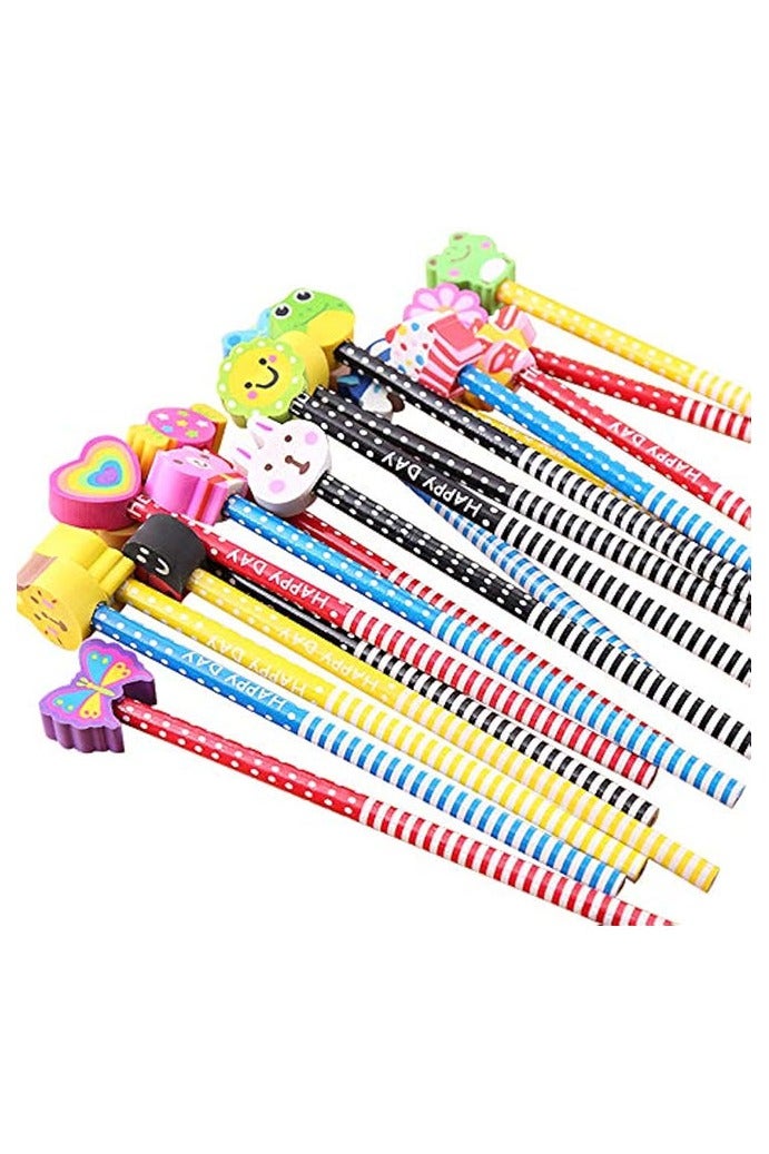 قلم رصاص لطيف للأطفال ، قلم رصاص متعة مع ممحات Toppers ، قلم رصاص Woodcased # 2 للفصول الدراسية المدرسية (20 حزمة) - Image 1