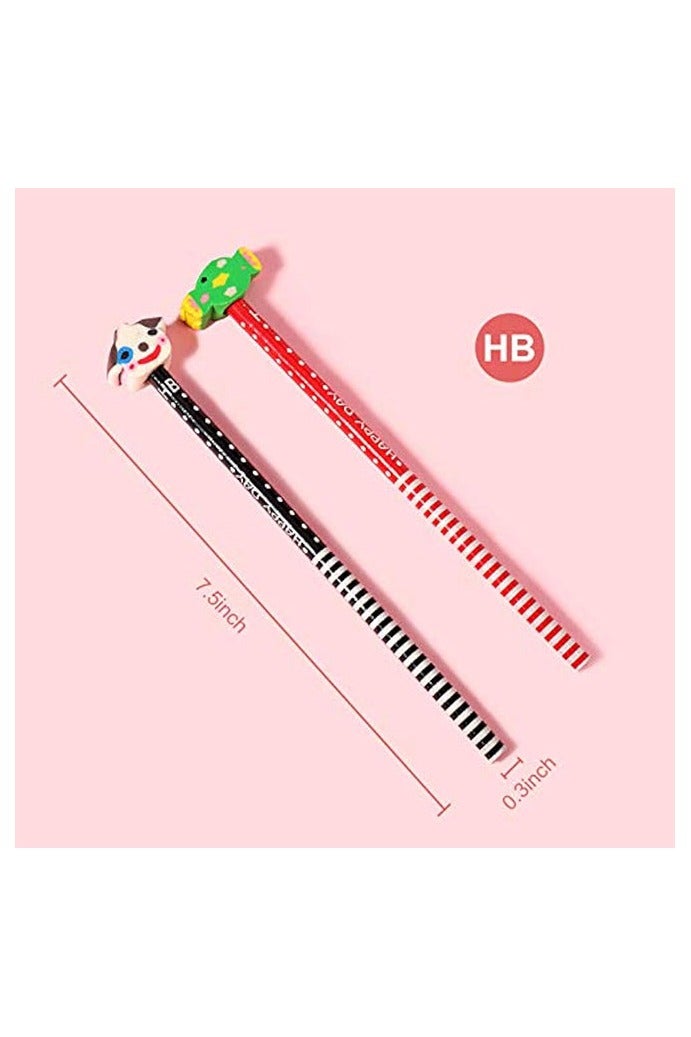 قلم رصاص لطيف للأطفال ، قلم رصاص متعة مع ممحات Toppers ، قلم رصاص Woodcased # 2 للفصول الدراسية المدرسية (20 حزمة) - Image 2