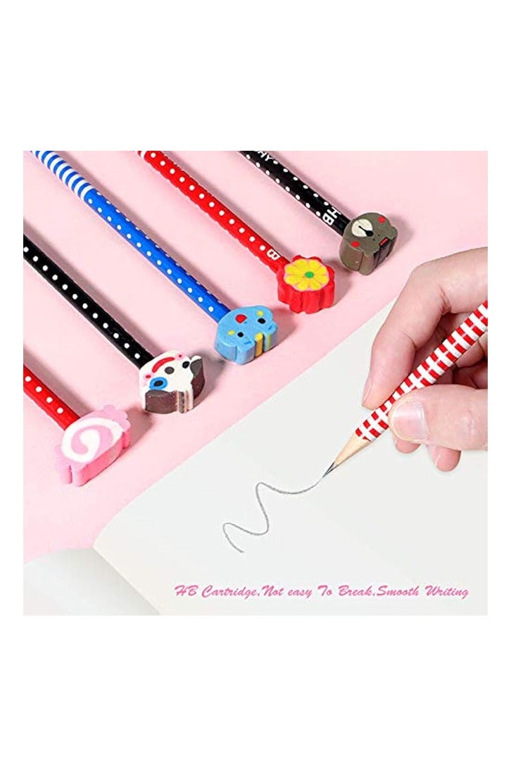 قلم رصاص لطيف للأطفال ، قلم رصاص متعة مع ممحات Toppers ، قلم رصاص Woodcased # 2 للفصول الدراسية المدرسية (20 حزمة) - Image 3