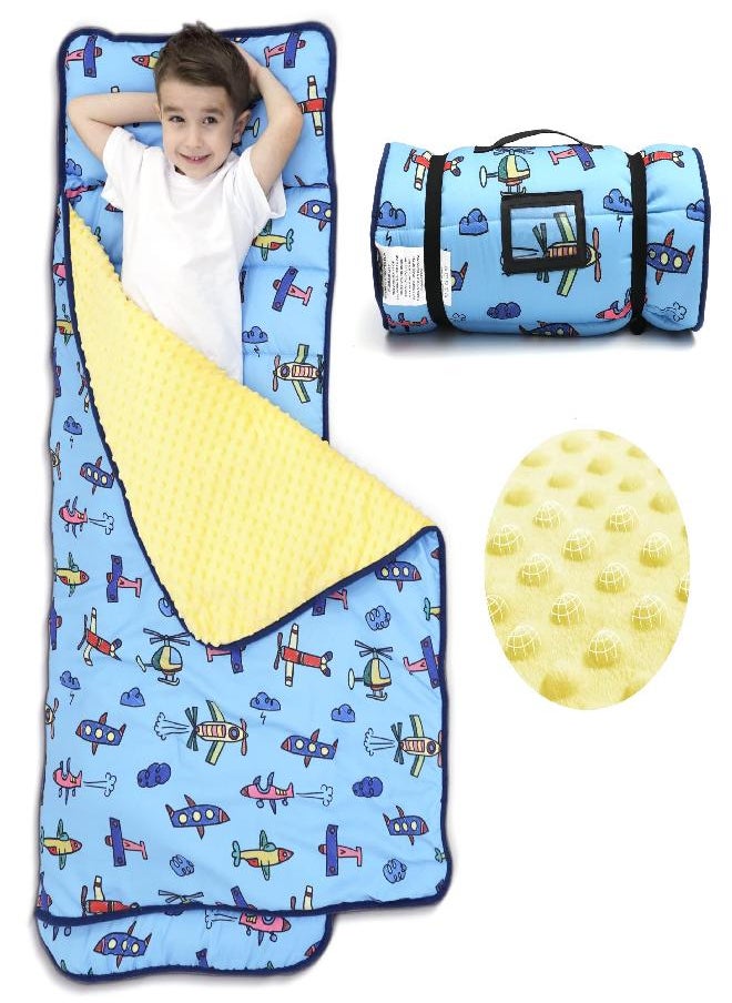 ACRABROS - ACRABROS Toddler Nap Mat with Pillow and Blanket, Extra Large Rolled Napping Mats,Slumber Bags for Boys Girls,Kids Sleeping Bag for Daycare, Preschool Travel Camping, Plane, King - Image 1
