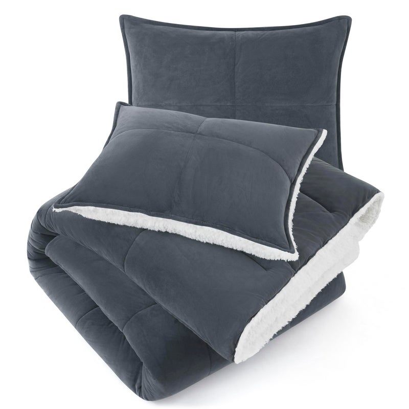 UGG UGG Blissful Comforter Set with 2 Pillow Shams Reversible White Comforter Plush Fluffy Warm Bed Set Premium Hypoallergenic Down Alternative Bedding Breathable KingCalifornia King Blue Imperial 