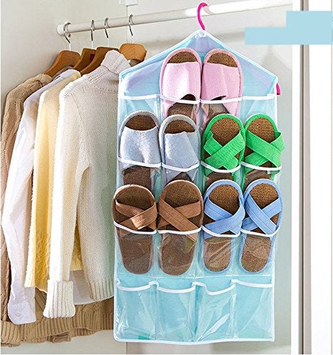 Pindia 16 Pockets Clear Over Door Hanging Storage Bag Shoe Rack Hanger Storage - Random Color - Image 5