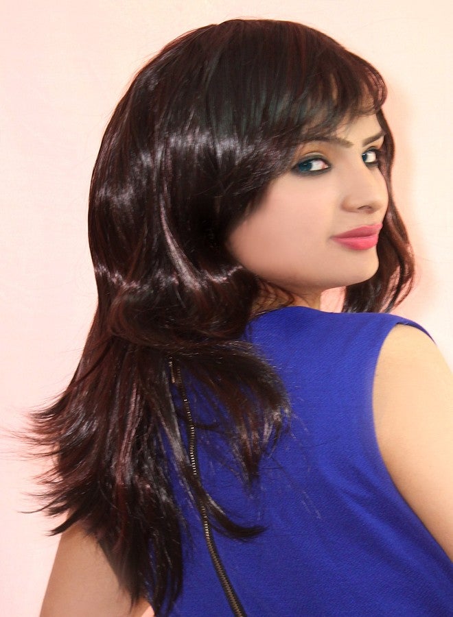 Ritzkart Korean Fiber Synthetic Wig Black/maroon Mix Wavyheavy Meduim 9150 33, black brown, - Image 3