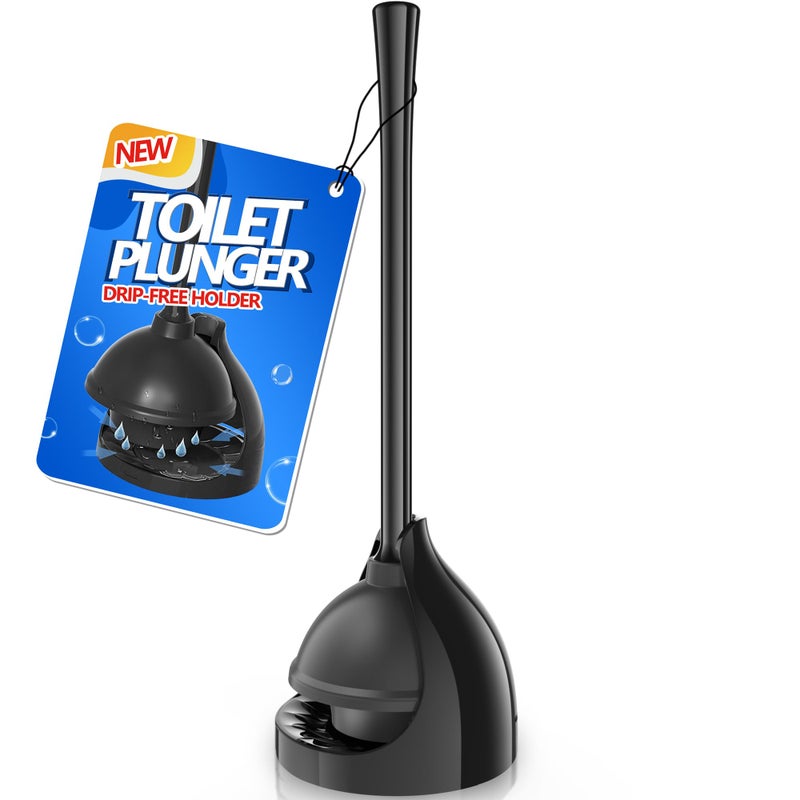 LOVLOY Toilet Plunger with Holder Plunger with Unique Holder for 57inch Toilet Drain Plungers for Bathroom with Holder Toilet Plunger Heavy Duty 1 Black