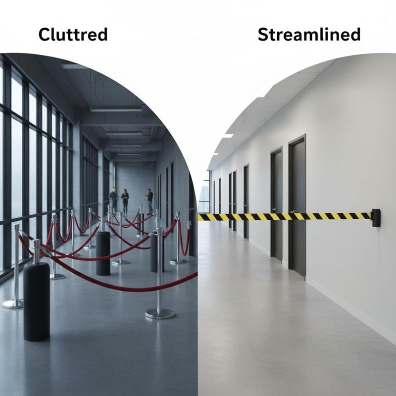 2 Pcs Retractable Barrier: Wall Mount, 6.6 Ft/2 M Black & Yellow Belts, Crowd Control for Retail, Banks, Hotels, Easy Installation - Image 3