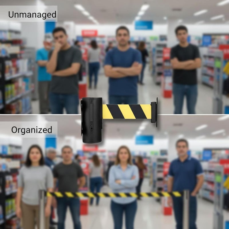 2 Pcs Retractable Barrier: Wall Mount, 6.6 Ft/2 M Black & Yellow Belts, Crowd Control for Retail, Banks, Hotels, Easy Installation - Image 5