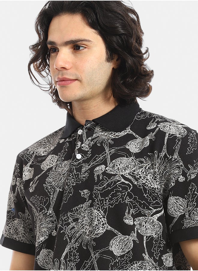 Red Circle Self Pattern Regular Fit Polo Shirt  - Image 4