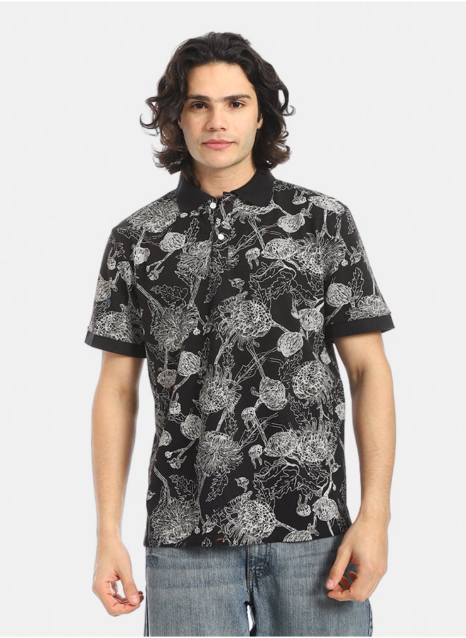 Red Circle Self Pattern Regular Fit Polo Shirt  - Image 1