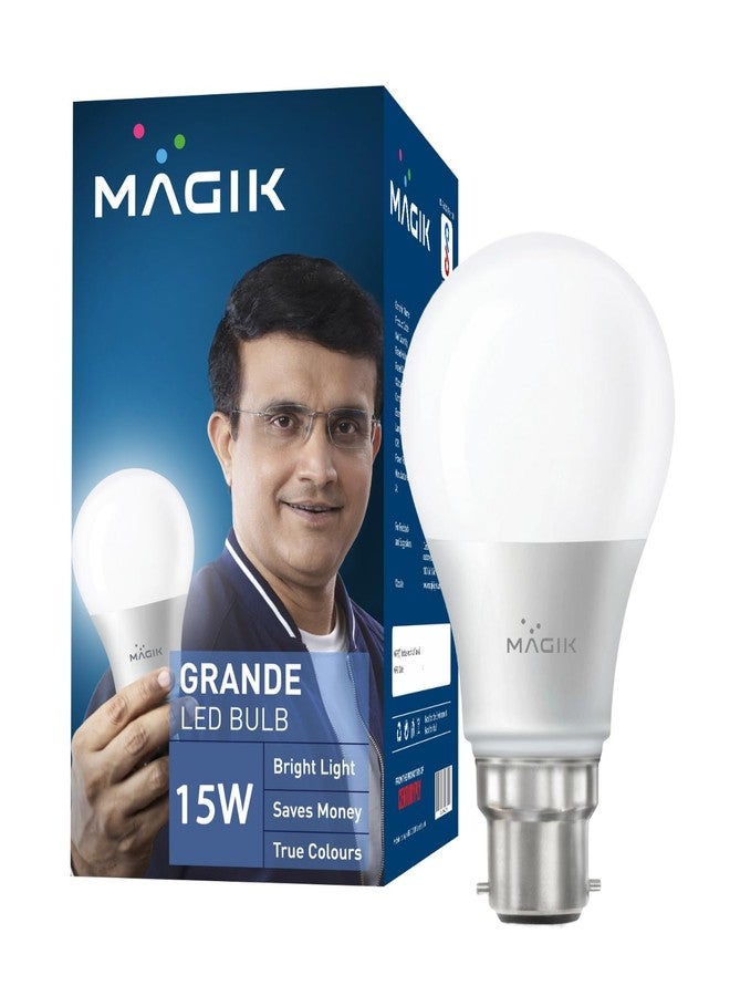 ماجيك مصباح ماجيك جراند LED بقوة 15 واط | أبيض بارد (6500 كلفن) | قاعدة B22 | مصباح LED عالي السطوع للمنزل والمكتب، موفر للطاقة، عمر طويل مع انتشار واسع للضوء (عبوة من قطعة واحدة) - Image 1
