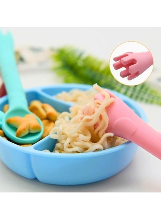 ملعقة وشوكة طعام مزدوجة الاطراف - من السيليكون الناعم، خالية من BPA، لطيفة على اللثة، سهلة الامساك للاطفال (اخضر فاتح) - Image 3