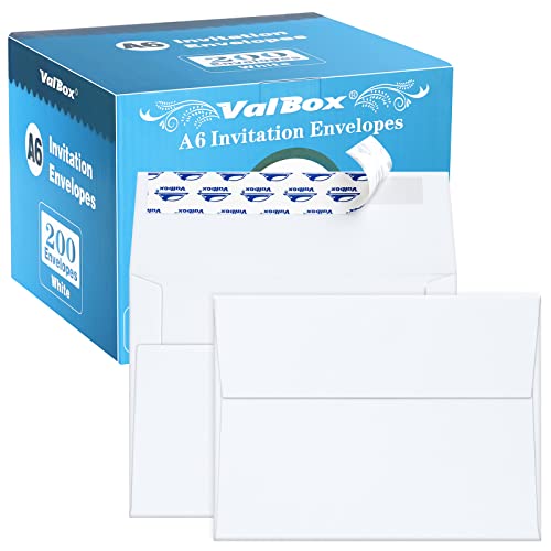 ValBox A6 Envelopes Self Seal 6.5 x 4.75" White Kraft Paper Invitation Envelopes for 4x6 Cards, Photos, Invitations, Weddings, Baby Shower, Birthday, Announcements, RSVP (Pack of 200) - Image 1