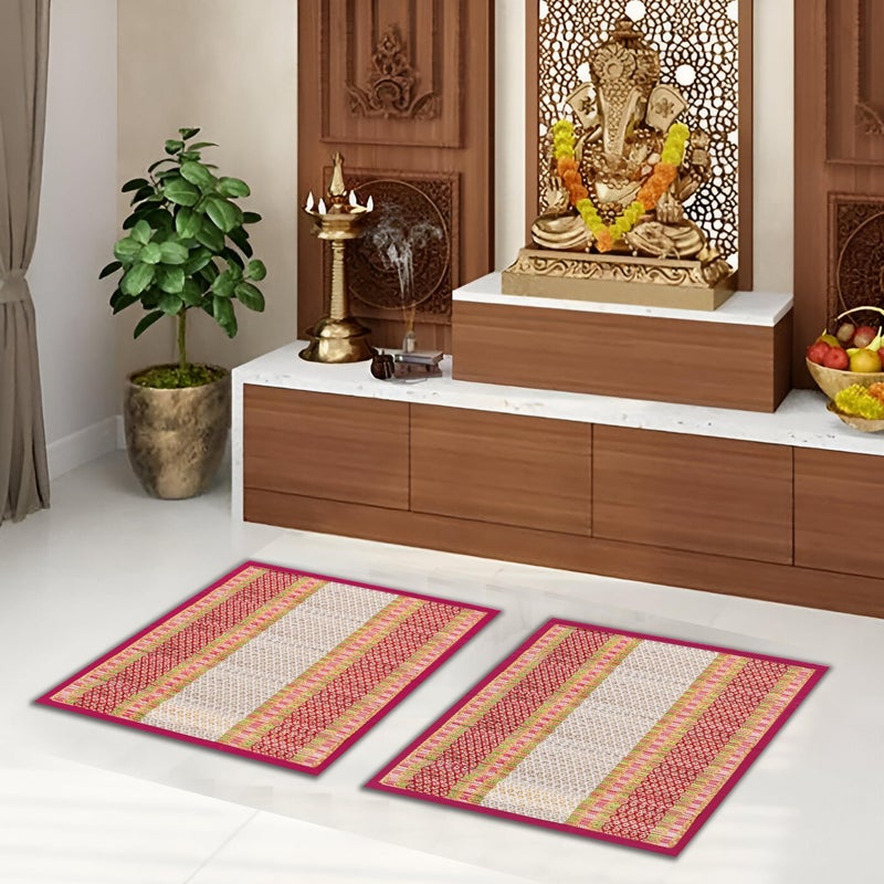 KalaTree Handmade Heat Resistant Mats for Prayer Meditation Picnic | Madurkathi Chatai mat Natural River Korai Grass | Set of 2 - Sangreal Maroon - Image 5