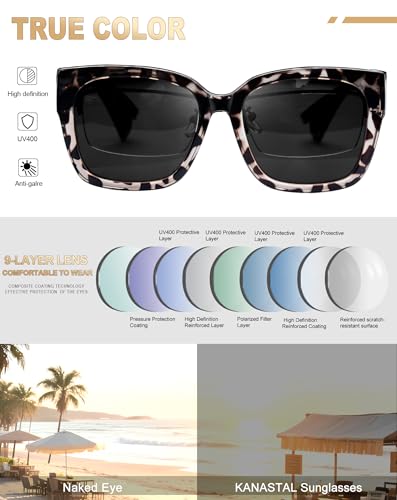 KANASTAL Wrap Around Polarized Sunglasses Women Men Polarized and UV400 Protection Shades Oversized Design Square Large Frame Fashion Accessories Gray Leopard Print/Black - Image 5
