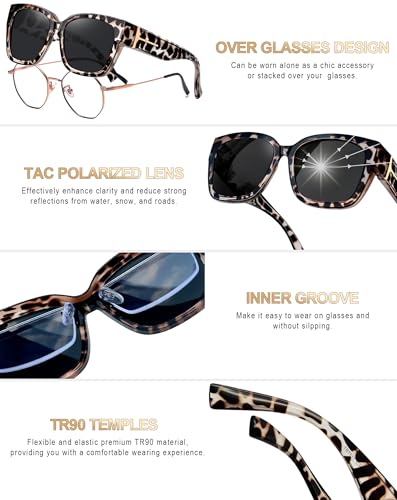 KANASTAL Wrap Around Polarized Sunglasses Women Men Polarized and UV400 Protection Shades Oversized Design Square Large Frame Fashion Accessories Gray Leopard Print/Black - Image 3