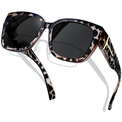KANASTAL Wrap Around Polarized Sunglasses Women Men Polarized and UV400 Protection Shades Oversized Design Square Large Frame Fashion Accessories Gray Leopard Print/Black - Image 1