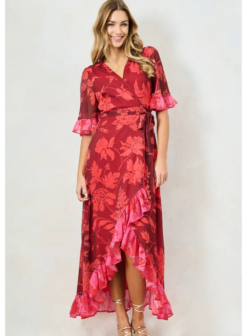 هوب اند ايفي فستان ماكسي ملفوف بكشكش متباين وحزام ربط