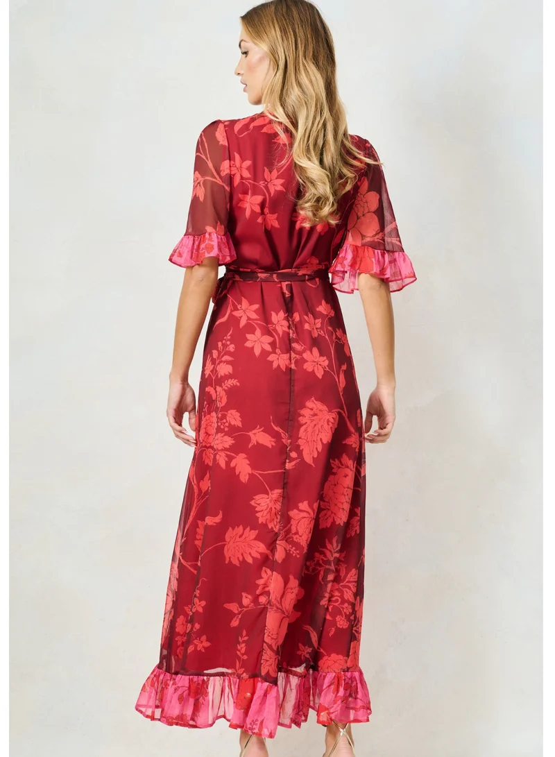 هوب اند ايفي فستان ماكسي ملفوف بكشكش متباين وحزام ربط