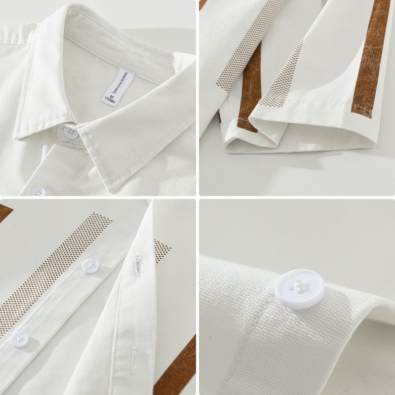 1263 Cotton Striped Print Casual Short Sleeve Shirt - Image 3
