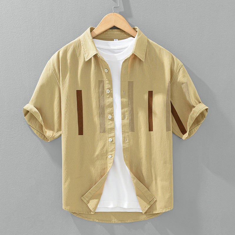 1263 Cotton Striped Print Casual Short Sleeve Shirt - Image 5