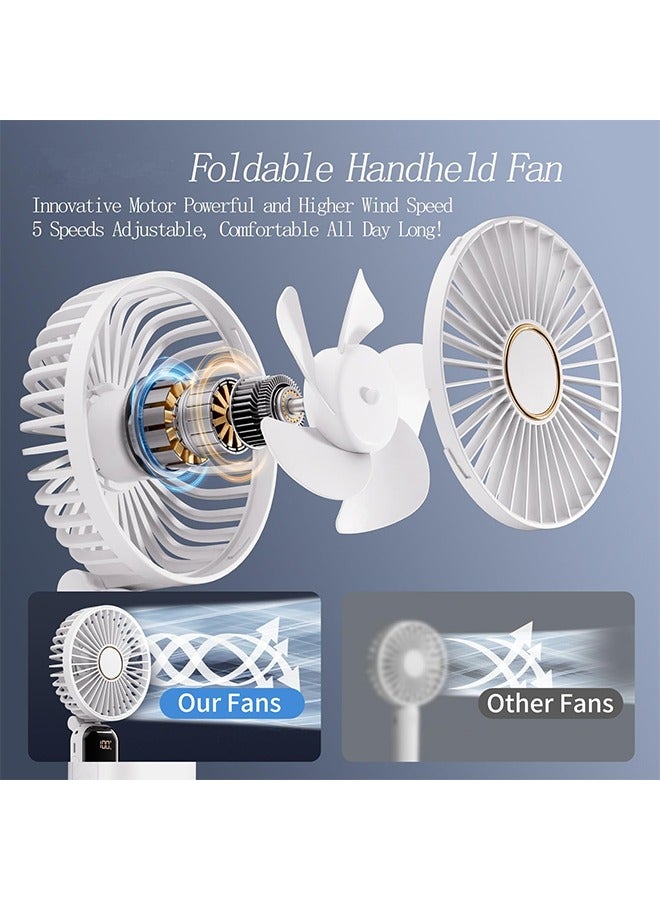 Portable Fan, Rechargeable mini fan, Five adjustable wind speeds and battery display, Makeup Fans for Women with Base, 90° Ajustable 3in1 Handheld/Neck/Desk Fan for Outdoor Indoor, , Ultra Quiet (White) - Image 2