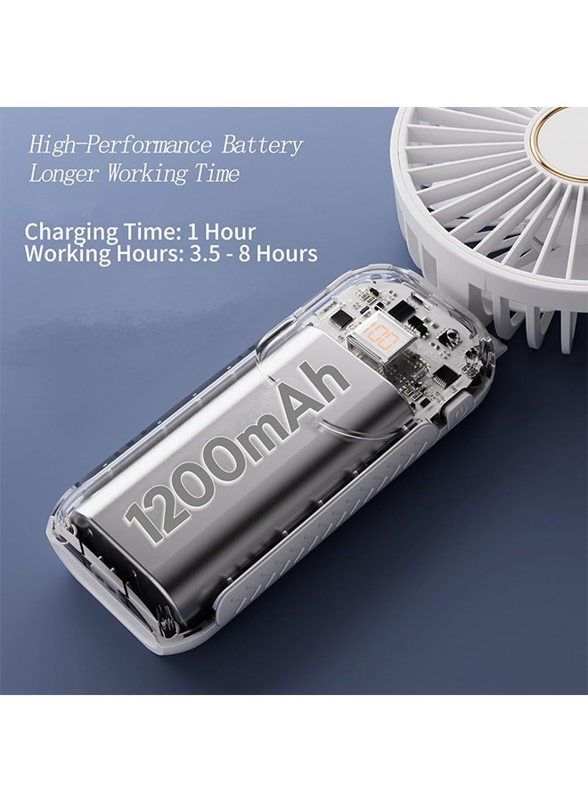 Portable Fan, Rechargeable mini fan, Five adjustable wind speeds and battery display, Makeup Fans for Women with Base, 90° Ajustable 3in1 Handheld/Neck/Desk Fan for Outdoor Indoor, , Ultra Quiet (White) - Image 3