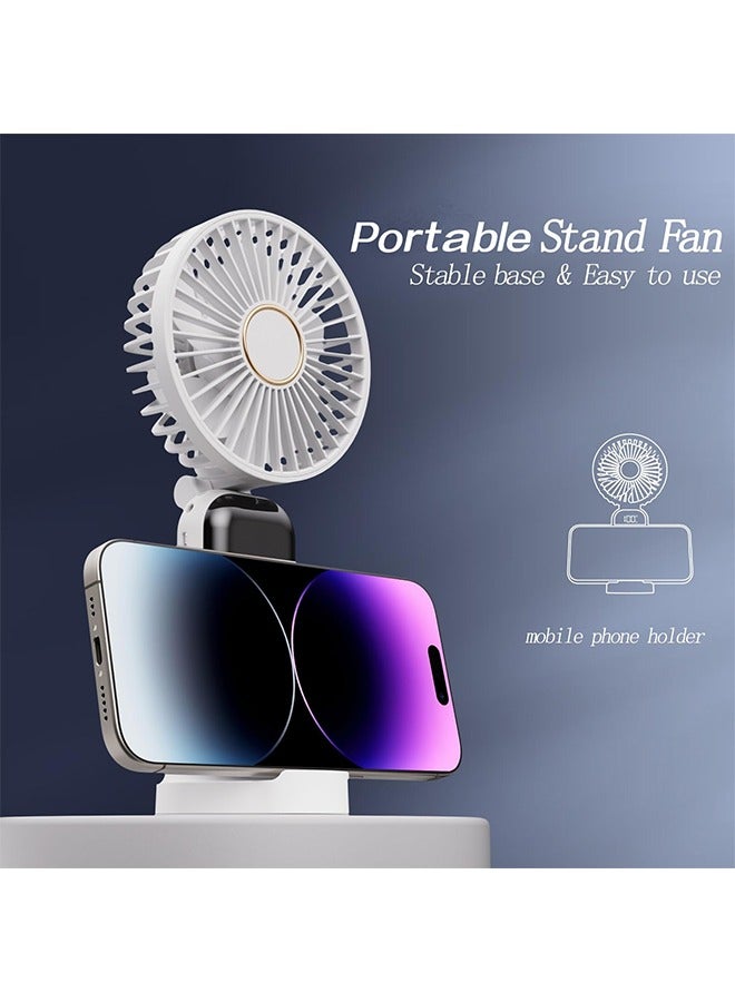 Portable Fan, Rechargeable mini fan, Five adjustable wind speeds and battery display, Makeup Fans for Women with Base, 90° Ajustable 3in1 Handheld/Neck/Desk Fan for Outdoor Indoor, , Ultra Quiet (White) - Image 4