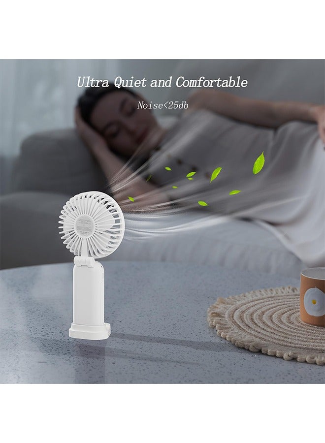 Portable Fan, Rechargeable mini fan, Five adjustable wind speeds and battery display, Makeup Fans for Women with Base, 90° Ajustable 3in1 Handheld/Neck/Desk Fan for Outdoor Indoor, , Ultra Quiet (White) - Image 5
