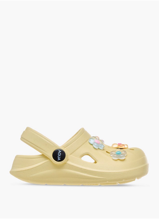 Aqua Floral Applique Clogs with Backstrap  - Image 3