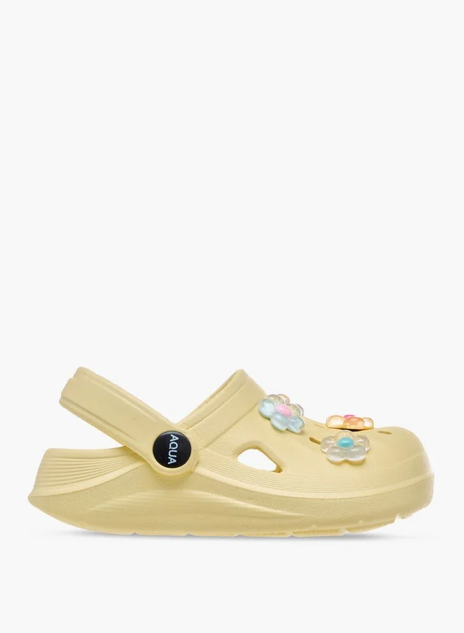 Aqua Floral Applique Clogs with Backstrap