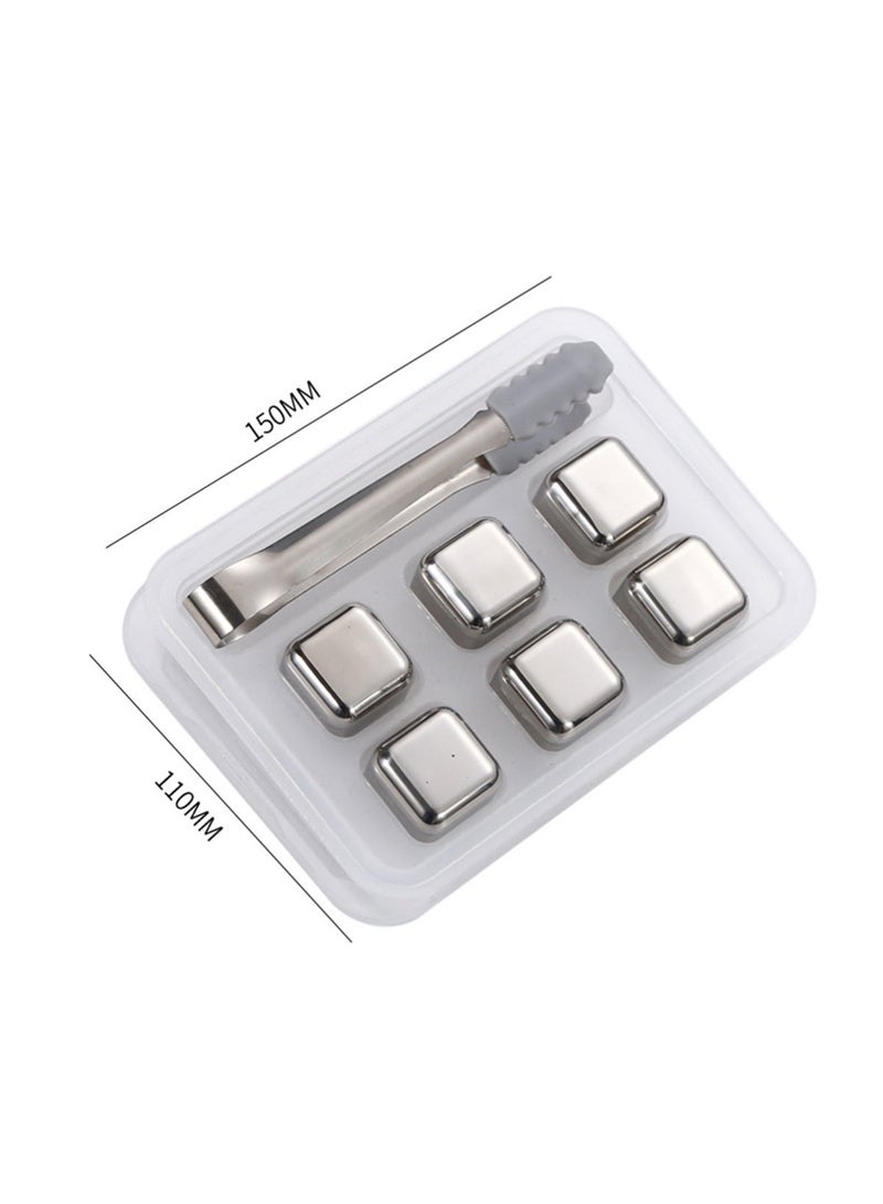YOONISPRO 6-Piece Stainless Steel Reusable Ice Cubes – Food-Grade Chilling Stones for Cooling Drinks, Juice, Soft Drinks & Water, Comes with Storage Tray (Silver) - Image 3