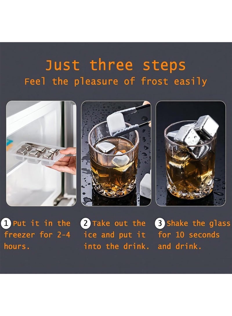 YOONISPRO 6-Piece Stainless Steel Reusable Ice Cubes – Food-Grade Chilling Stones for Cooling Drinks, Juice, Soft Drinks & Water, Comes with Storage Tray (Silver) - Image 2