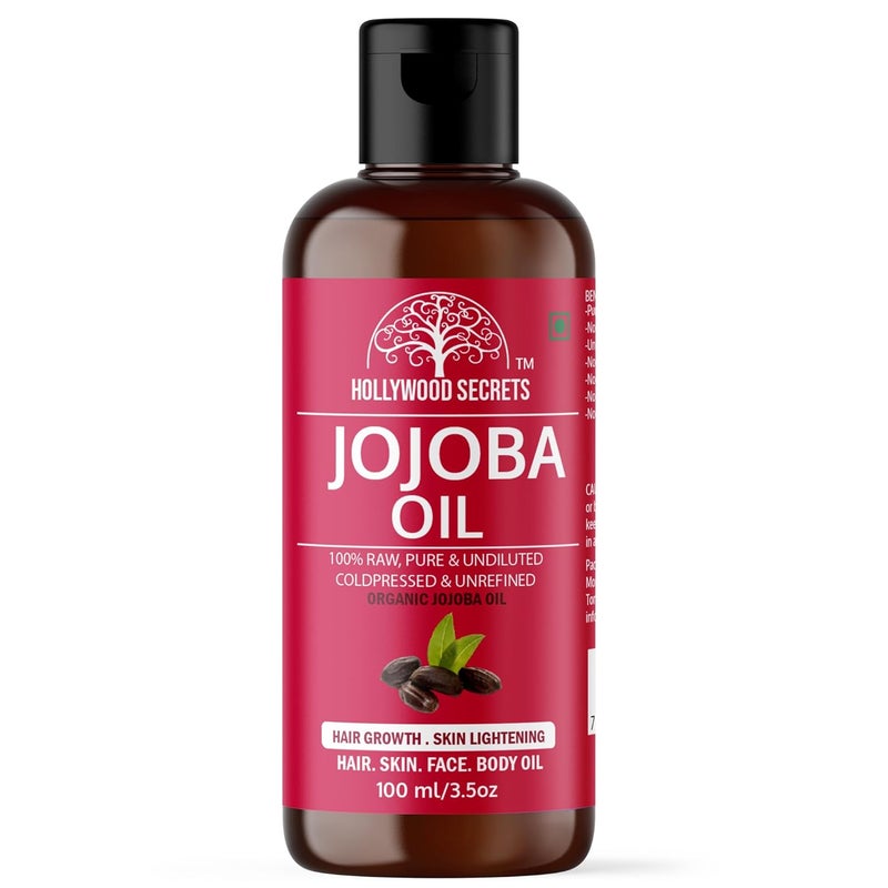 Hollywood Secrets Organic 100 Pure Jojoba Cold Pressed Oil Hair Growth Face Glow Skin Beard Body Lips Nails 100 ml - Image 1