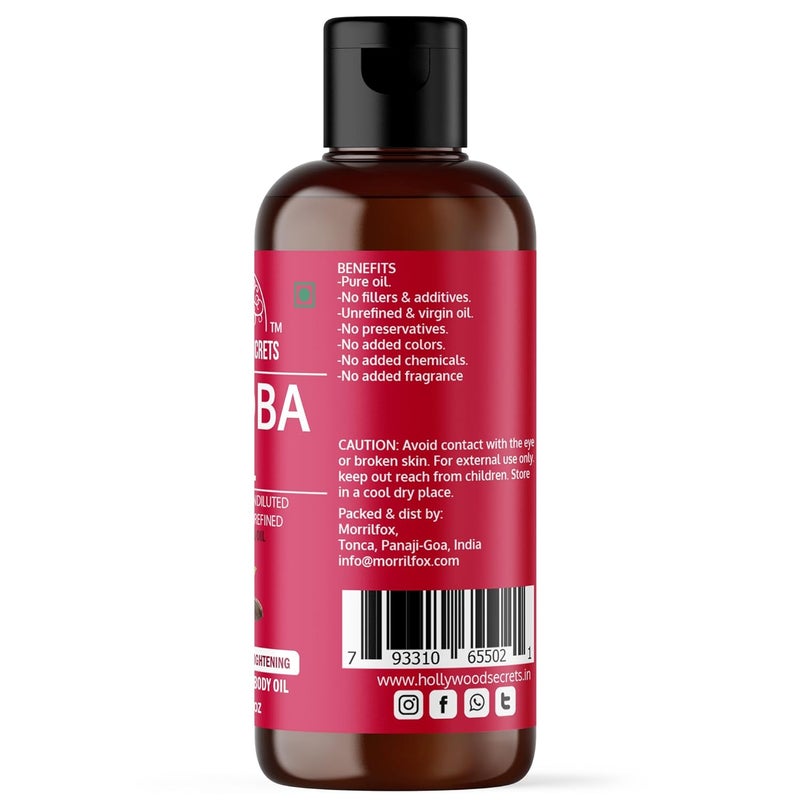 Hollywood Secrets Organic 100 Pure Jojoba Cold Pressed Oil Hair Growth Face Glow Skin Beard Body Lips Nails 100 ml - Image 3