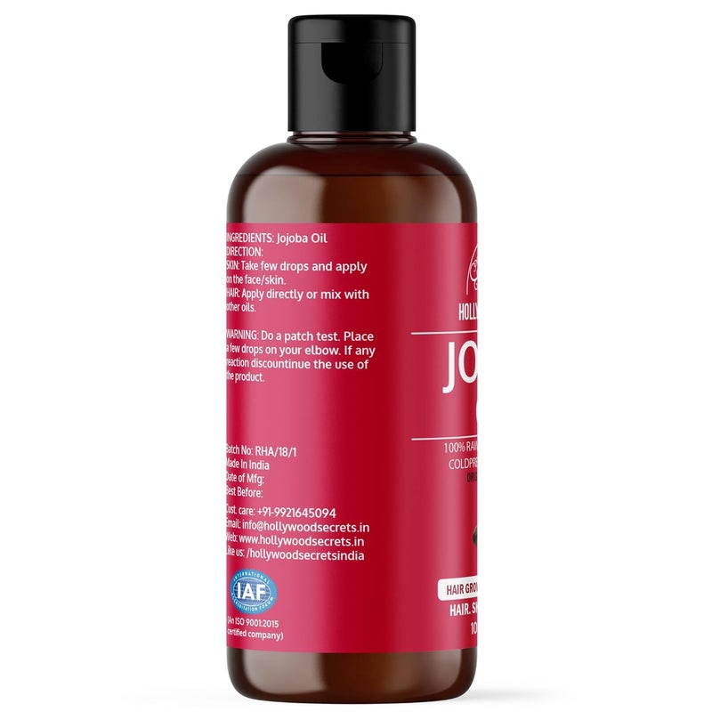 Hollywood Secrets Organic 100 Pure Jojoba Cold Pressed Oil Hair Growth Face Glow Skin Beard Body Lips Nails 100 ml - Image 2